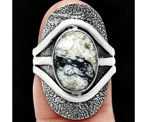 Authentic White Buffalo Turquoise Nevada Ring size-7 EXR01112 R-1402, 9x13 mm