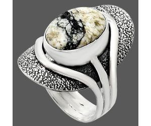 Authentic White Buffalo Turquoise Nevada Ring size-7 EXR01112 R-1402, 9x13 mm