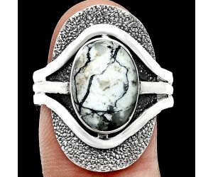 Authentic White Buffalo Turquoise Nevada Ring size-9.5 EXR01118 R-1402, 9x13 mm