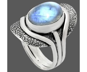 Rainbow Moonstone Ring size-8.5 EXR01127 R-1402, 9x13 mm