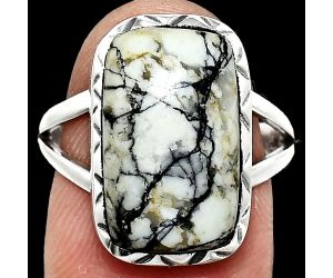 Authentic White Buffalo Turquoise Nevada Ring size-8 EXR01128 R-1074, 10x17 mm