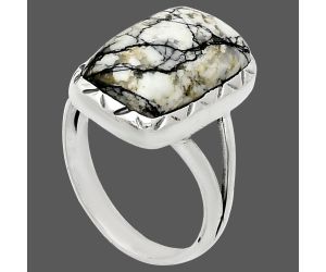 Authentic White Buffalo Turquoise Nevada Ring size-8 EXR01128 R-1074, 10x17 mm