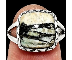 Authentic White Buffalo Turquoise Nevada Ring size-6 EXR01129 R-1074, 11x11 mm