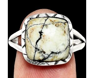 Authentic White Buffalo Turquoise Nevada Ring size-9.5 EXR01130 R-1074, 12x12 mm