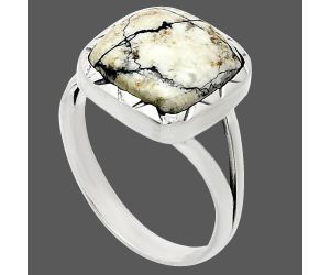 Authentic White Buffalo Turquoise Nevada Ring size-9.5 EXR01130 R-1074, 12x12 mm