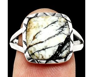 Authentic White Buffalo Turquoise Nevada Ring size-9 EXR01131 R-1074, 12x12 mm