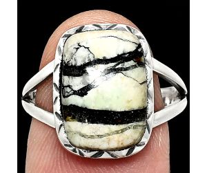 Authentic White Buffalo Turquoise Nevada Ring size-8 EXR01132 R-1074, 10x14 mm