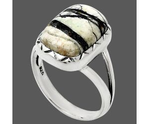 Authentic White Buffalo Turquoise Nevada Ring size-8 EXR01132 R-1074, 10x14 mm