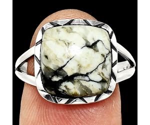 Authentic White Buffalo Turquoise Nevada Ring size-9 EXR01133 R-1074, 12x12 mm