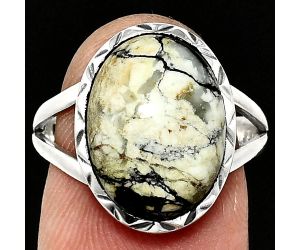 Authentic White Buffalo Turquoise Nevada Ring size-8 EXR01134 R-1074, 11x15 mm