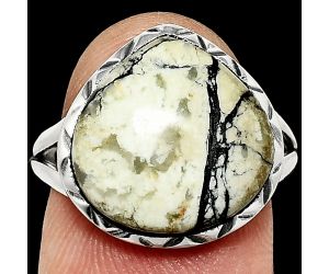 Authentic White Buffalo Turquoise Nevada Ring size-8 EXR01135 R-1074, 14x15 mm