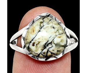 Authentic White Buffalo Turquoise Nevada Ring size-9 EXR01136 R-1074, 12x12 mm