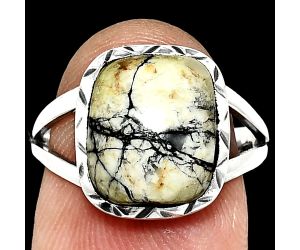 Authentic White Buffalo Turquoise Nevada Ring size-7 EXR01137 R-1074, 10x12 mm