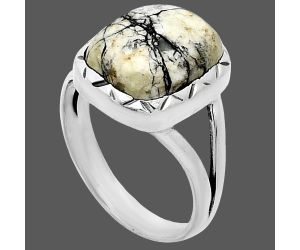 Authentic White Buffalo Turquoise Nevada Ring size-7 EXR01137 R-1074, 10x12 mm