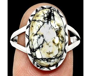 Authentic White Buffalo Turquoise Nevada Ring size-8.5 EXR01138 R-1074, 10x17 mm