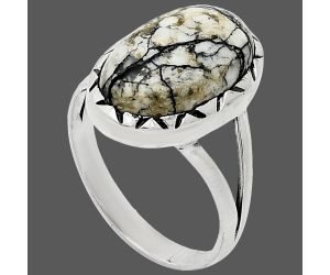 Authentic White Buffalo Turquoise Nevada Ring size-8.5 EXR01138 R-1074, 10x17 mm