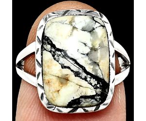 Authentic White Buffalo Turquoise Nevada Ring size-6 EXR01139 R-1074, 10x14 mm