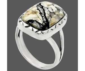 Authentic White Buffalo Turquoise Nevada Ring size-6 EXR01139 R-1074, 10x14 mm