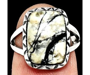 Authentic White Buffalo Turquoise Nevada Ring size-6 EXR01140 R-1074, 10x14 mm