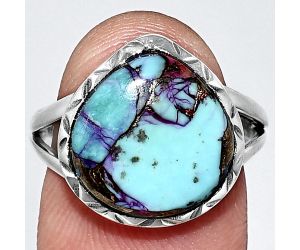 Kingman Purple Dahlia Turquoise Ring size-8 EXR01178 R-1074, 13x13 mm