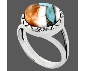 Spiny Oyster Turquoise Ring size-6 EXR01185 R-1074, 11x11 mm