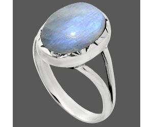 Rainbow Moonstone Ring size-9.5 EXR01195 R-1074, 10x14 mm