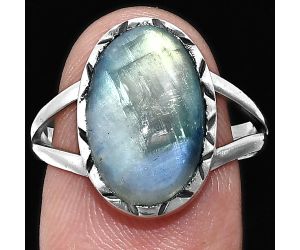 Rainbow Moonstone Ring size-9 EXR01196 R-1074, 10x15 mm