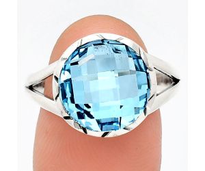 Sky Blue Topaz Checker Briolette Ring size-9.5 EXR01202 R-1074, 13x13 mm