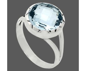 Sky Blue Topaz Checker Briolette Ring size-9.5 EXR01202 R-1074, 13x13 mm