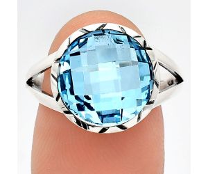 Sky Blue Topaz Checker Briolette Ring size-8.5 EXR01203 R-1074, 13x13 mm