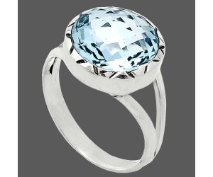 Sky Blue Topaz Checker Briolette Ring size-8.5 EXR01203 R-1074, 13x13 mm