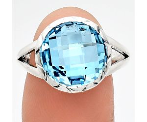 Sky Blue Topaz Checker Briolette Ring size-9.5 EXR01204 R-1074, 13x13 mm