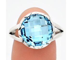 Sky Blue Topaz Checker Briolette Ring size-9.5 EXR01205 R-1074, 13x13 mm