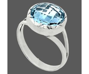 Sky Blue Topaz Checker Briolette Ring size-9.5 EXR01205 R-1074, 13x13 mm