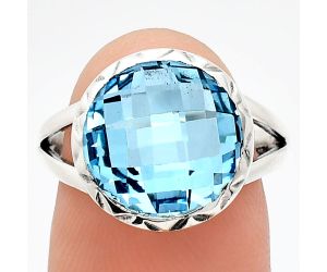 Sky Blue Topaz Checker Briolette Ring size-7.5 EXR01206 R-1074, 13x13 mm