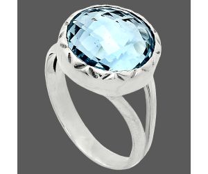 Sky Blue Topaz Checker Briolette Ring size-7.5 EXR01206 R-1074, 13x13 mm