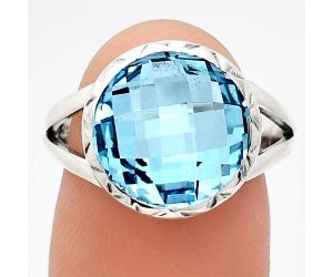 Sky Blue Topaz Checker Briolette Ring size-8 EXR01207 R-1074, 13x13 mm