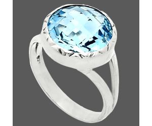 Sky Blue Topaz Checker Briolette Ring size-8 EXR01207 R-1074, 13x13 mm