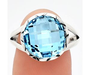 Sky Blue Topaz Checker Briolette Ring size-9 EXR01208 R-1074, 13x13 mm