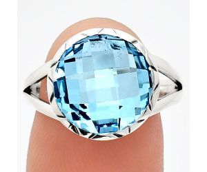 Sky Blue Topaz Checker Briolette Ring size-8.5 EXR01209 R-1074, 13x13 mm