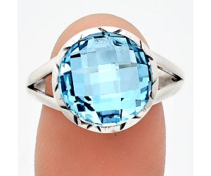 Sky Blue Topaz Checker Briolette Ring size-9.5 EXR01210 R-1074, 13x13 mm