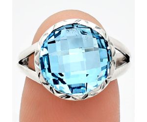 Sky Blue Topaz Checker Briolette Ring size-7.5 EXR01211 R-1074, 13x13 mm