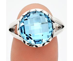 Sky Blue Topaz Checker Briolette Ring size-9 EXR01212 R-1074, 13x13 mm