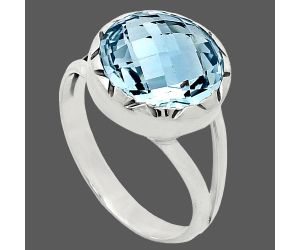 Sky Blue Topaz Checker Briolette Ring size-9 EXR01212 R-1074, 13x13 mm