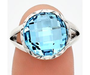 Sky Blue Topaz Checker Briolette Ring size-8 EXR01213 R-1074, 13x13 mm