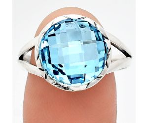 Sky Blue Topaz Checker Briolette Ring size-9.5 EXR01214 R-1074, 13x13 mm