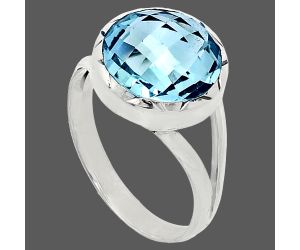 Sky Blue Topaz Checker Briolette Ring size-9.5 EXR01214 R-1074, 13x13 mm