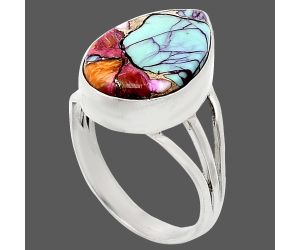 Kingman Orange Dahlia Turquoise Ring size-7 EXR01242 R-1003, 11x17 mm