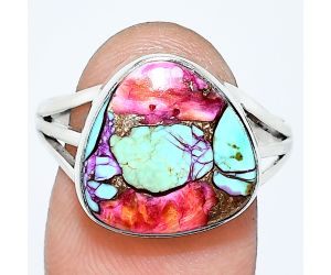 Kingman Orange Dahlia Turquoise Ring size-9.5 EXR01250 R-1003, 14x14 mm