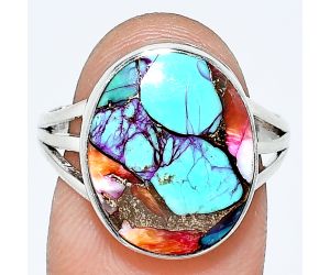 Kingman Orange Dahlia Turquoise Ring size-8.5 EXR01258 R-1003, 13x16 mm